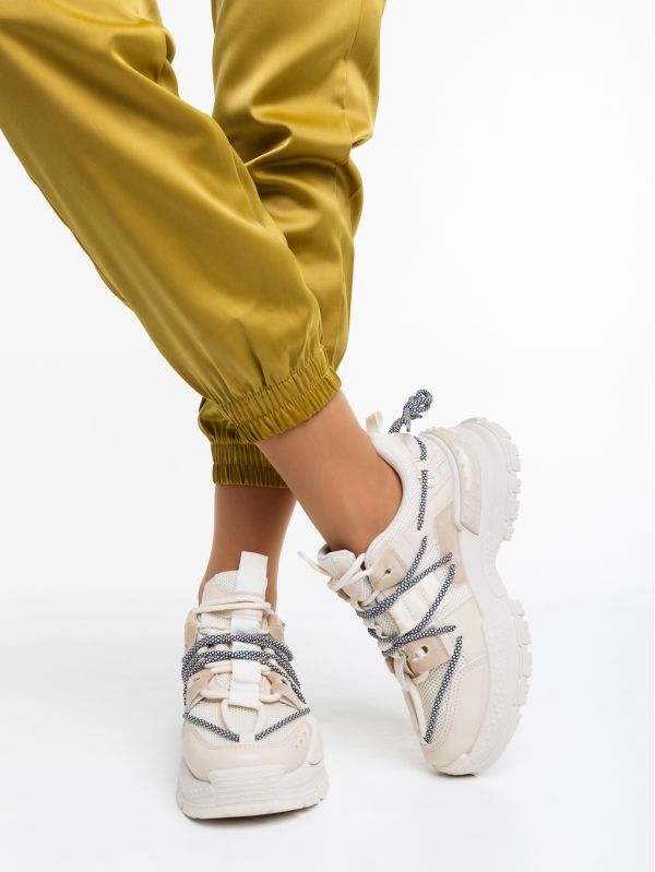 Nithya világos bézs női sport cipő textil anyagból, 4 - Kalapod.hu