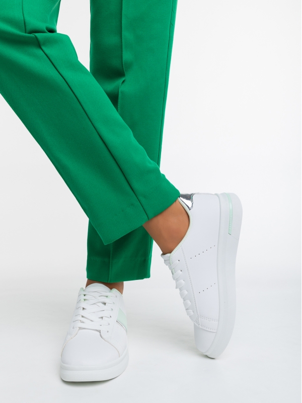 Ermelinda fehér és zöld női sport cipő ökológiai bőrből, 4 - Kalapod.hu