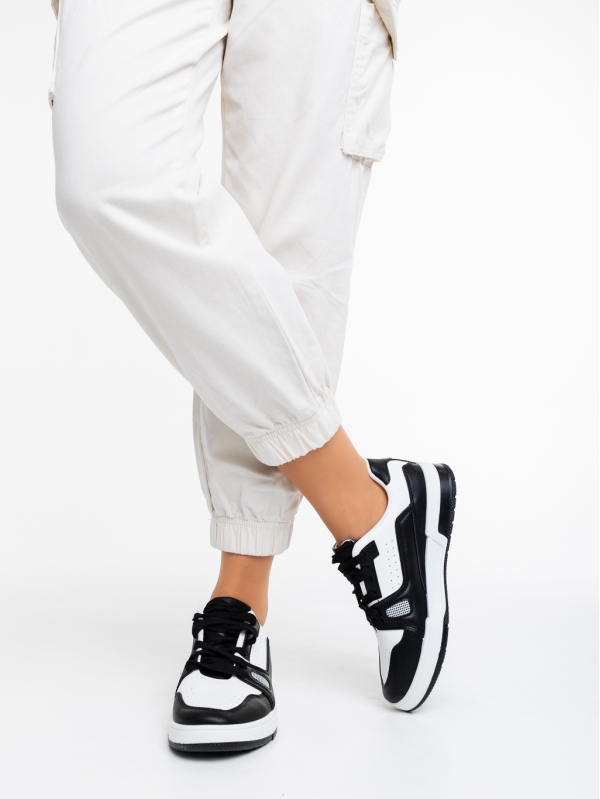 Aloysia fekete fehér női sport cipő ökológiai bőrből, 4 - Kalapod.hu