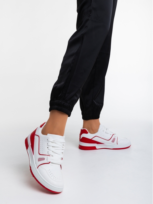 Aloysia fehér és piros női sport cipő ökológiai bőrből, 3 - Kalapod.hu