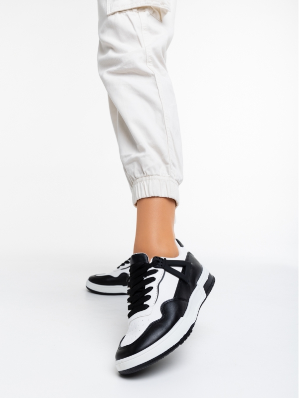 Milla fekete fehér női sport cipő ökológiai bőrből, 2 - Kalapod.hu