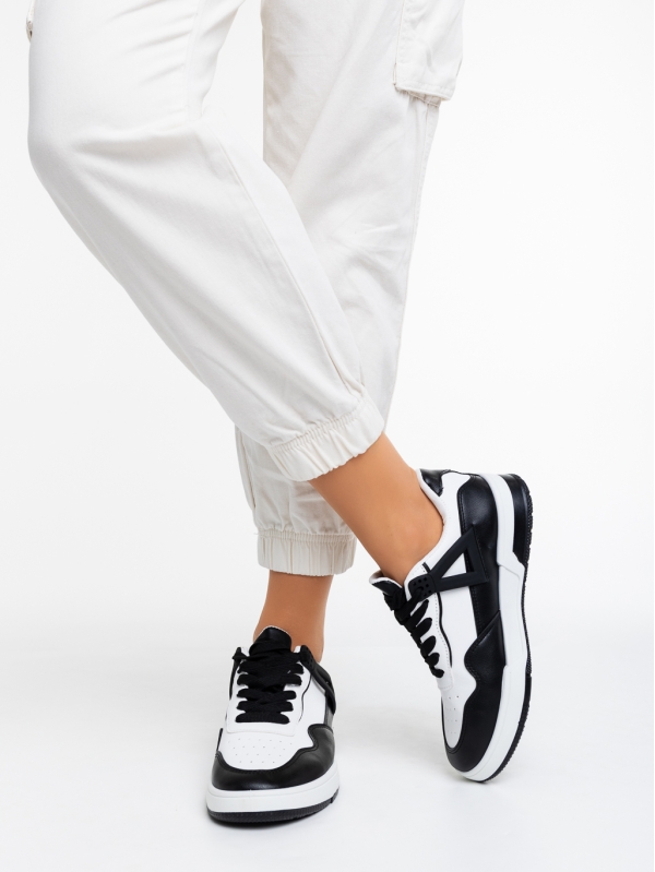 Milla fekete fehér női sport cipő ökológiai bőrből, 3 - Kalapod.hu