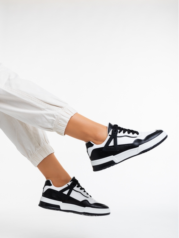 Milla fekete fehér női sport cipő ökológiai bőrből, 4 - Kalapod.hu