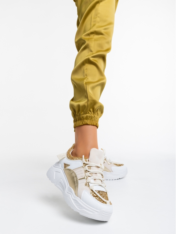 Reena fehér és aranyszínű női sport cipő ökológiai bőrből és textil anyagból, 2 - Kalapod.hu