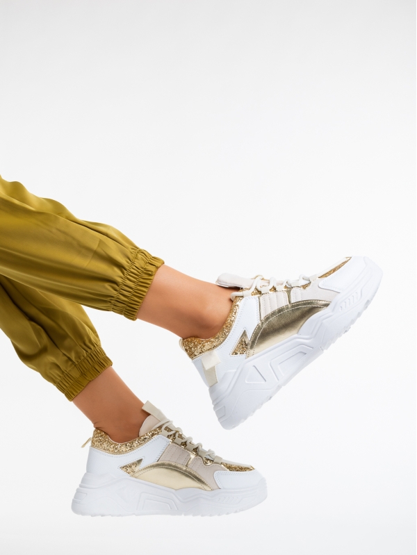 Reena fehér és aranyszínű női sport cipő ökológiai bőrből és textil anyagból, 3 - Kalapod.hu