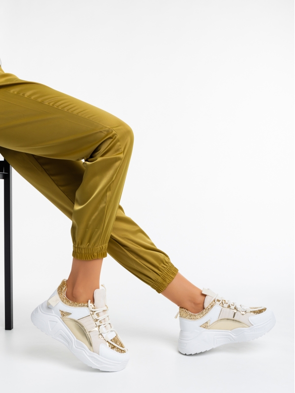 Reena fehér és aranyszínű női sport cipő ökológiai bőrből és textil anyagból, 4 - Kalapod.hu
