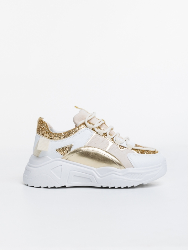 Reena fehér és aranyszínű női sport cipő ökológiai bőrből és textil anyagból, 5 - Kalapod.hu