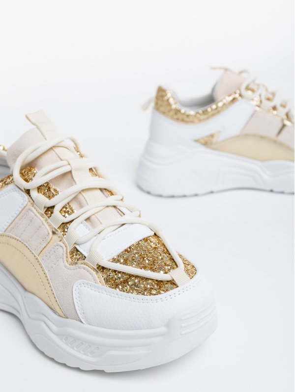 Reena fehér és aranyszínű női sport cipő ökológiai bőrből és textil anyagból, 6 - Kalapod.hu