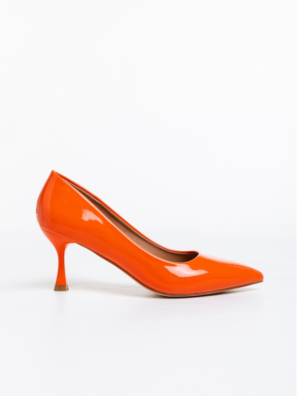 Solene narancssárga, magassarkú cipő, lakkozott ökológiai bőrből, 5 - Kalapod.hu