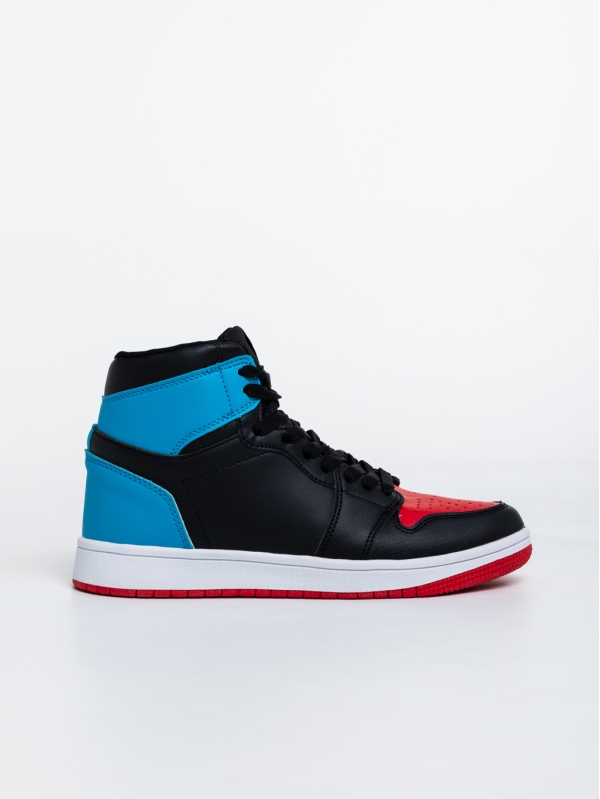 Cass fekete, piros és kék, női sport cipő,  ökológiai bőrből, 5 - Kalapod.hu