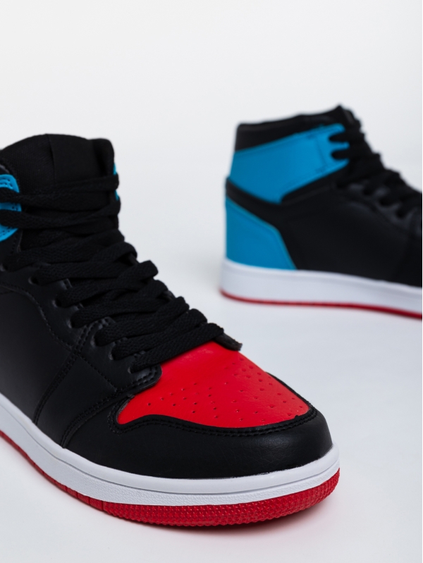 Cass fekete, piros és kék, női sport cipő,  ökológiai bőrből, 6 - Kalapod.hu