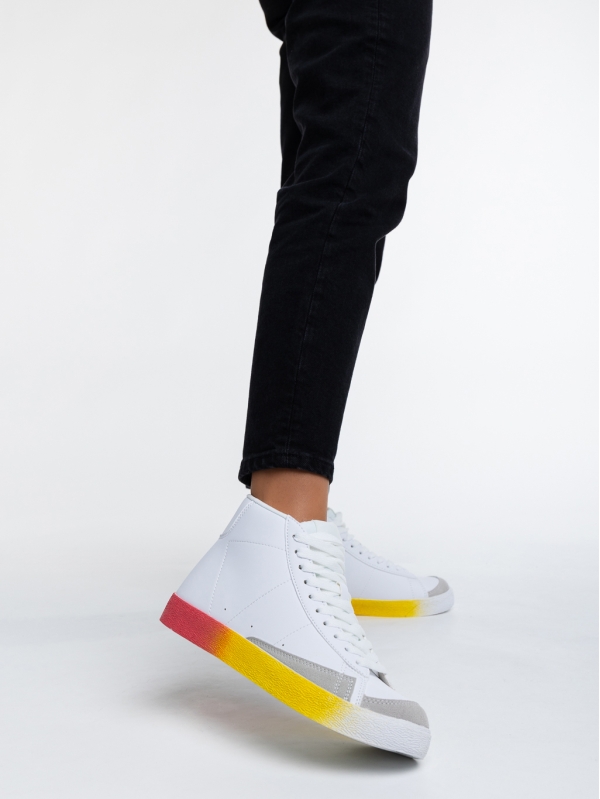 Kianna fehér és sárga, női sport cipő,  ökológiai bőrből, 3 - Kalapod.hu