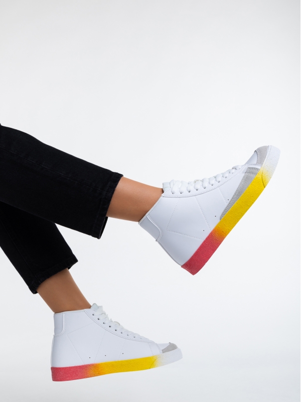 Kianna fehér és sárga, női sport cipő,  ökológiai bőrből, 5 - Kalapod.hu