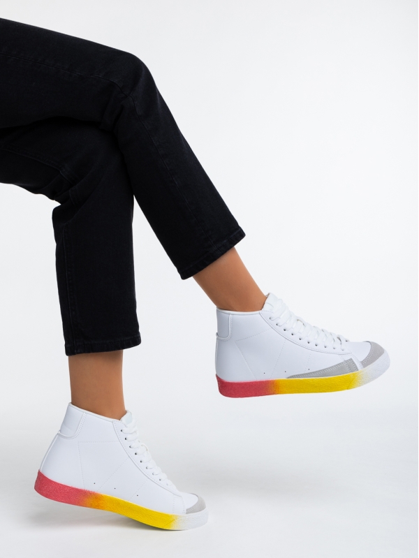Kianna fehér és sárga, női sport cipő,  ökológiai bőrből, 2 - Kalapod.hu