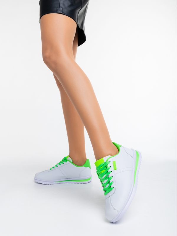 Zinovia fehér és zöld női sport cipő ökológiai bőrből, 3 - Kalapod.hu