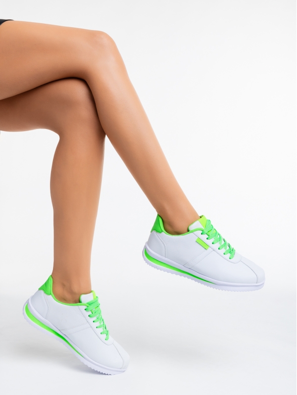 Zinovia fehér és zöld női sport cipő ökológiai bőrből, 4 - Kalapod.hu