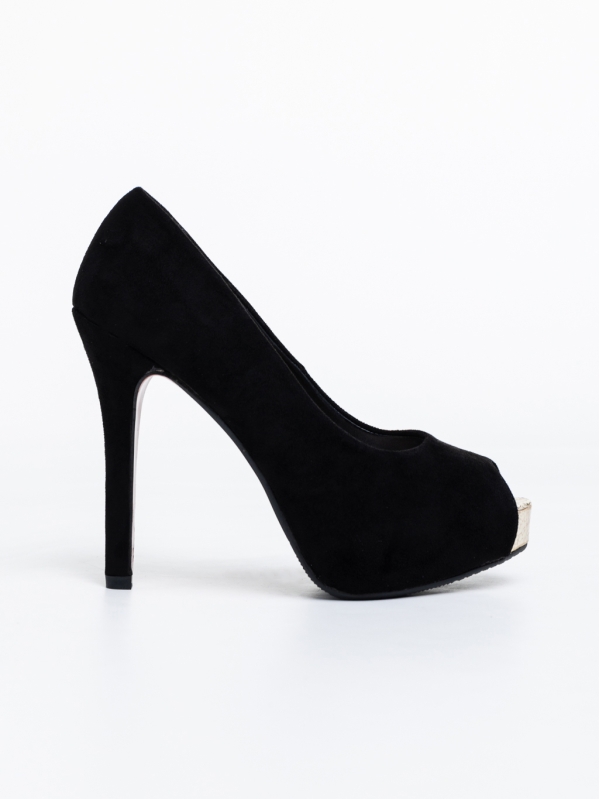 Rozaliya fekete, női magassarkú cipő, textil anyagból, 6 - Kalapod.hu