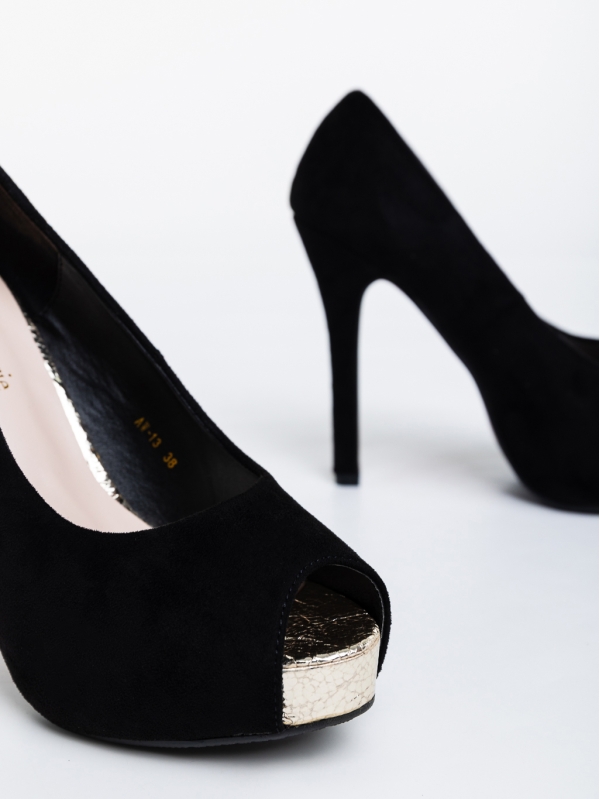 Rozaliya fekete, női magassarkú cipő, textil anyagból, 7 - Kalapod.hu