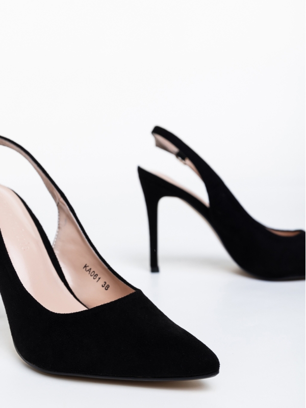 Adile fekete, női magassarkú cipő, textil anyagból, 6 - Kalapod.hu