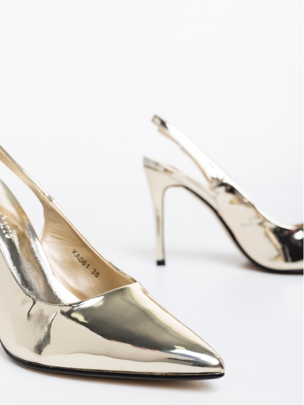 Adile aranyszínű, női magassarkú cipő, lakkozott ökológiai bőrből, 6 - Kalapod.hu