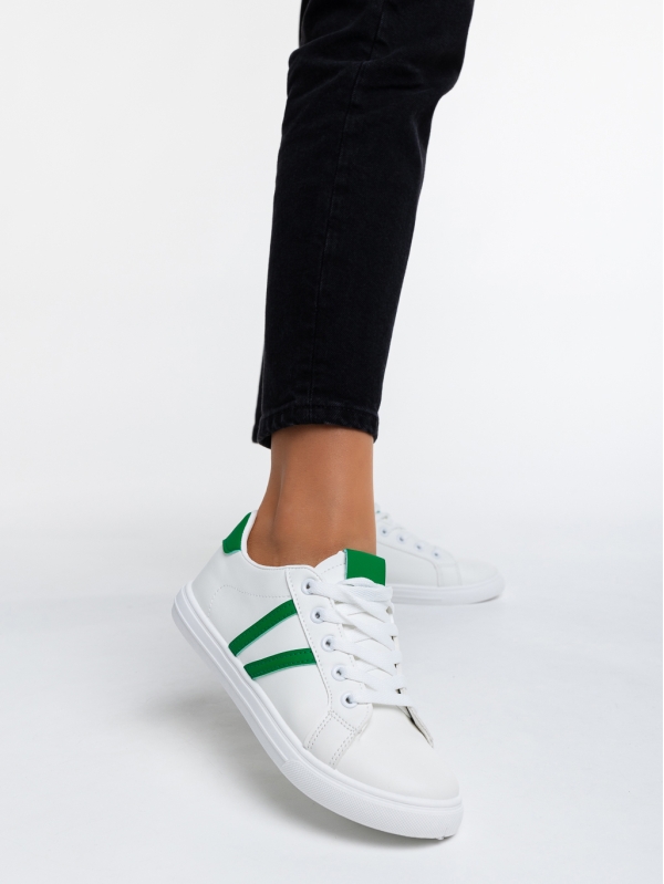 Virva fehér és zöld női sport cipő ökológiai bőrből, 4 - Kalapod.hu