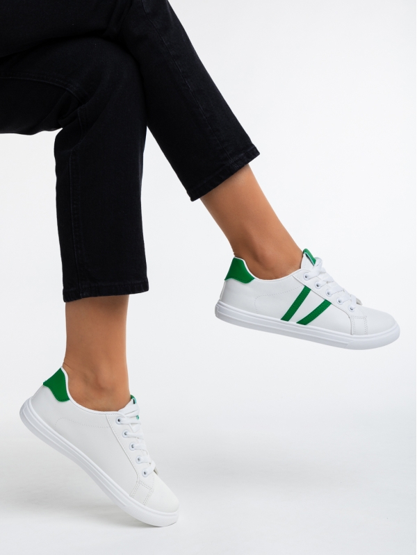 Virva fehér és zöld női sport cipő ökológiai bőrből, 3 - Kalapod.hu