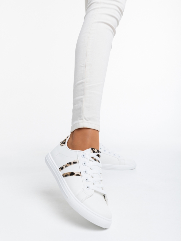 Virva fehér és leopárd mintás női sport cipő ökológiai bőrből, 2 - Kalapod.hu