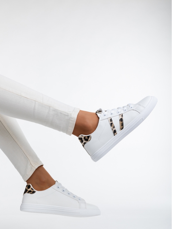 Virva fehér és leopárd mintás női sport cipő ökológiai bőrből, 3 - Kalapod.hu