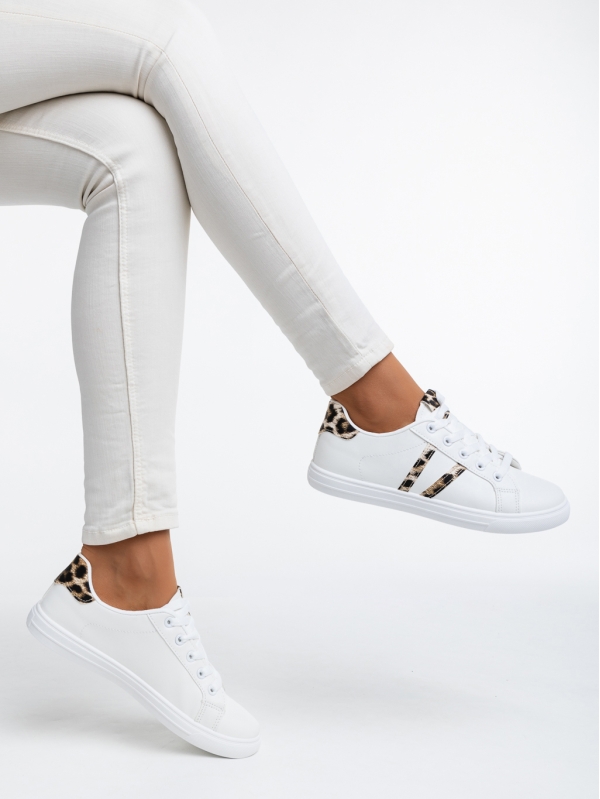 Virva fehér és leopárd mintás női sport cipő ökológiai bőrből, 4 - Kalapod.hu
