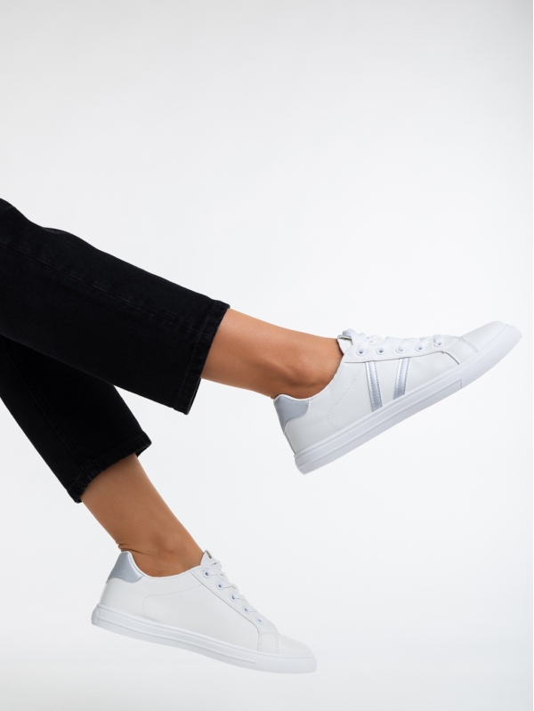 Virva fehér és ezüstszínű női sport cipő ökológiai bőrből, 4 - Kalapod.hu