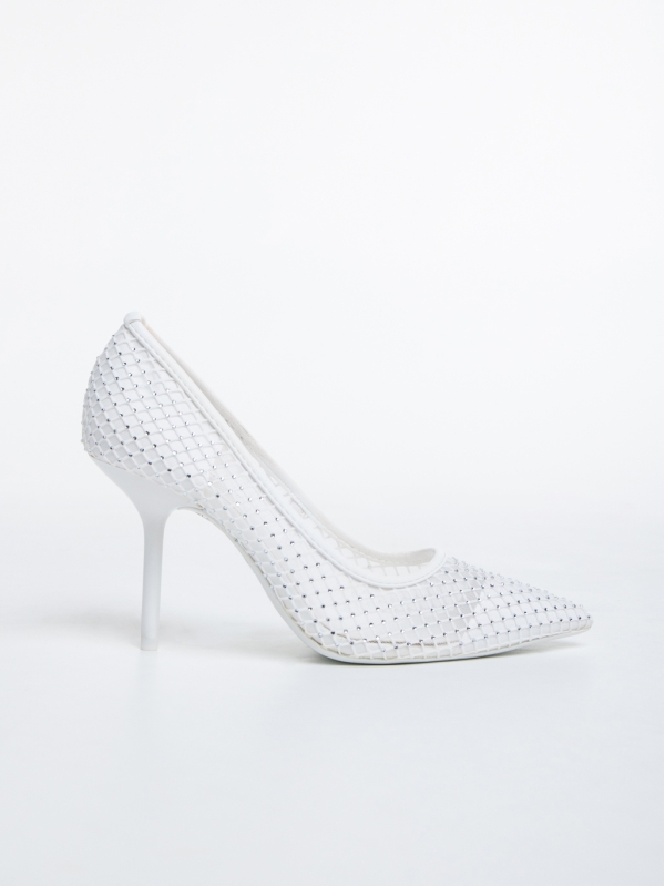 Menodora fehér, női magassarkú cipő, textil anyagból, 5 - Kalapod.hu