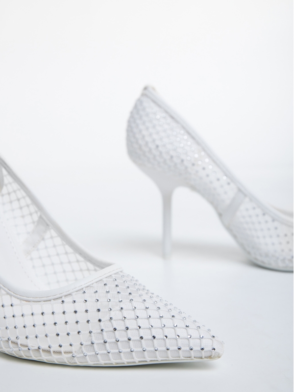 Menodora fehér, női magassarkú cipő, textil anyagból, 6 - Kalapod.hu
