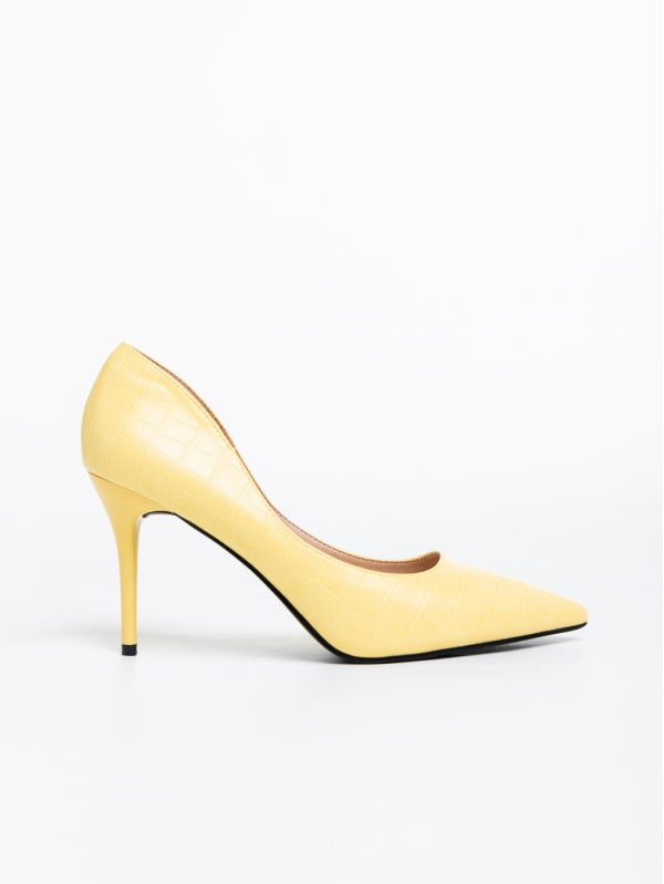 Blerta sárga, női magassarkú cipő, ökológiai bőrből, 5 - Kalapod.hu
