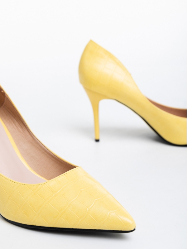 Blerta sárga, női magassarkú cipő, ökológiai bőrből, 6 - Kalapod.hu