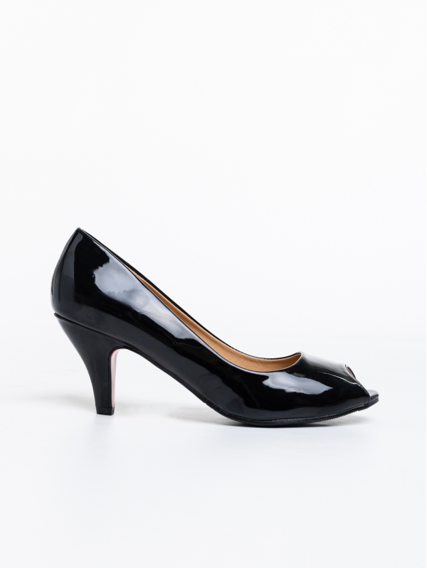 Despoina fekete, női magassarkú cipő, lakkozott ökológiai bőrből, 5 - Kalapod.hu