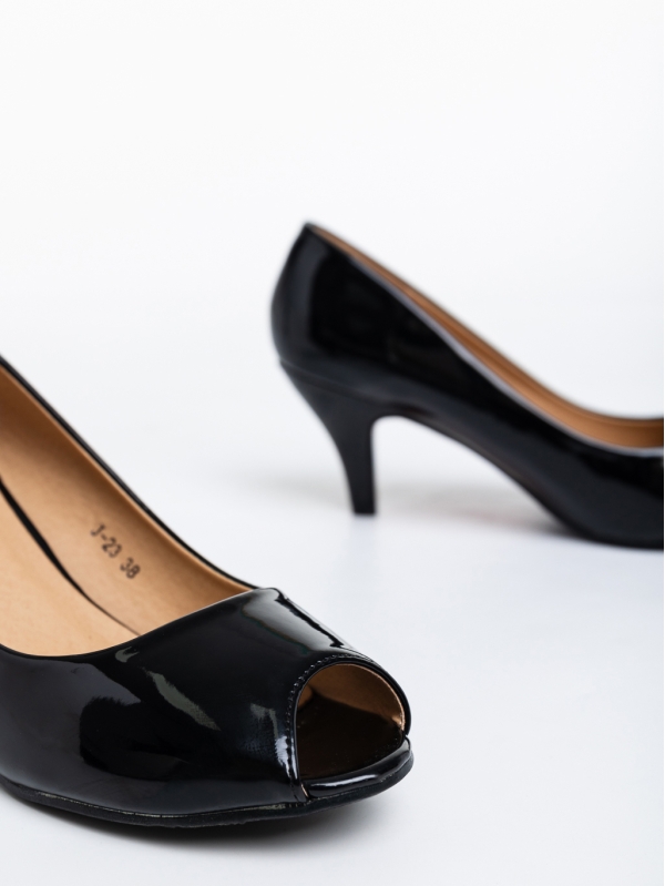 Despoina fekete, női magassarkú cipő, lakkozott ökológiai bőrből, 6 - Kalapod.hu