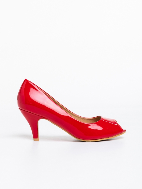 Despoina piros, női magassarkú cipő, lakkozott ökológiai bőrből, 5 - Kalapod.hu