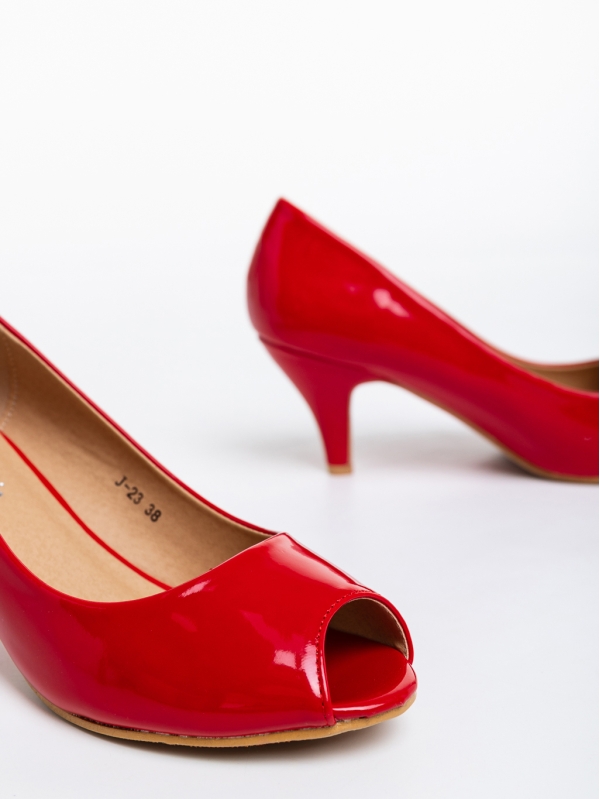 Despoina piros, női magassarkú cipő, lakkozott ökológiai bőrből, 6 - Kalapod.hu