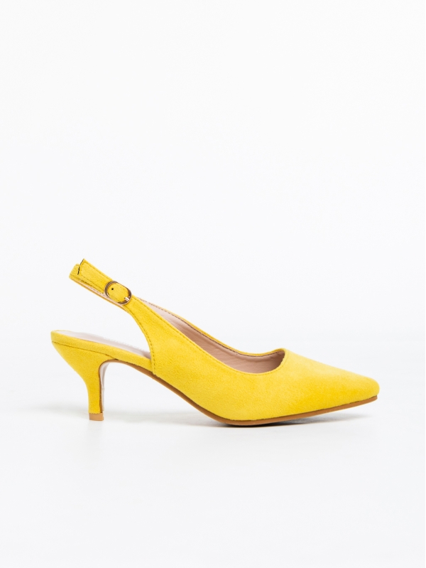 Valbona sárga, női magassarkú cipő, textil anyagból, 5 - Kalapod.hu