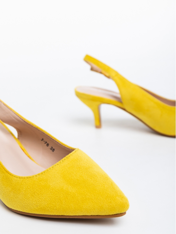 Valbona sárga, női magassarkú cipő, textil anyagból, 6 - Kalapod.hu