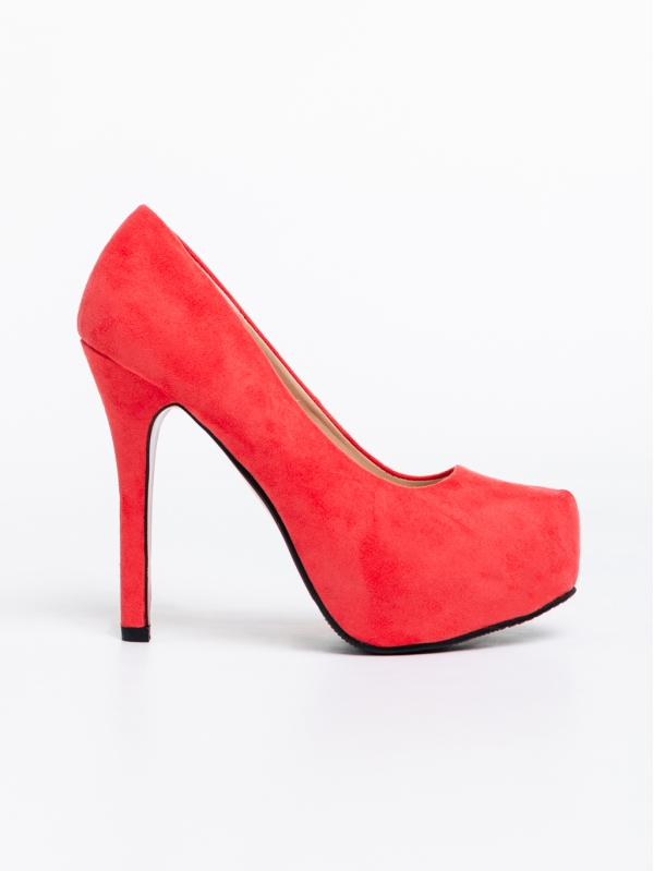 Marsha piros, női magassarkú cipő, textil anyagból, 5 - Kalapod.hu