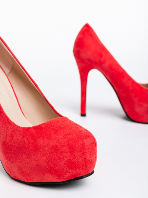 Marsha piros, női magassarkú cipő, textil anyagból, 6 - Kalapod.hu