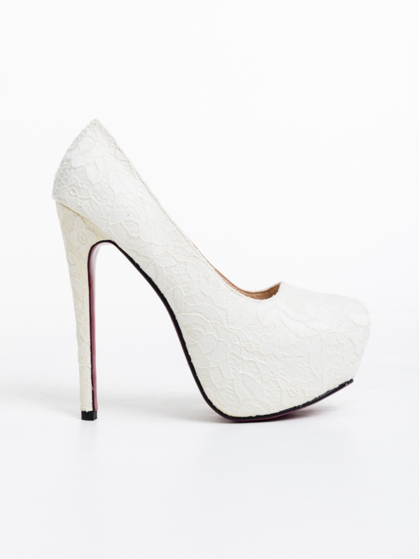 Bistra fehér, női magassarkú cipő, textil anyagból, 5 - Kalapod.hu