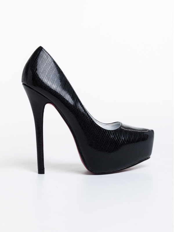 Fedelma fekete, női magassarkú cipő, lakkozott ökológiai bőrből, 5 - Kalapod.hu