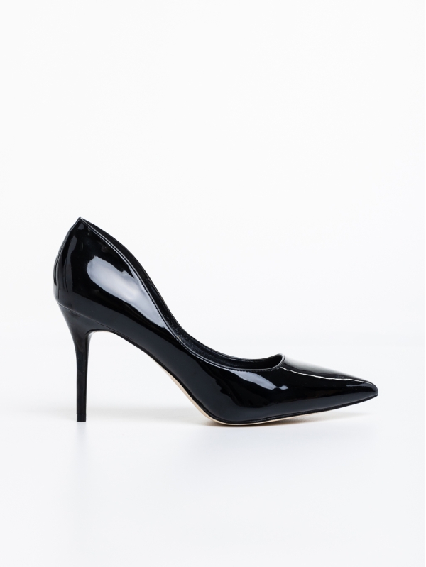 Kesara fekete, női magassarkú cipő, lakkozott ökológiai bőrből, 5 - Kalapod.hu