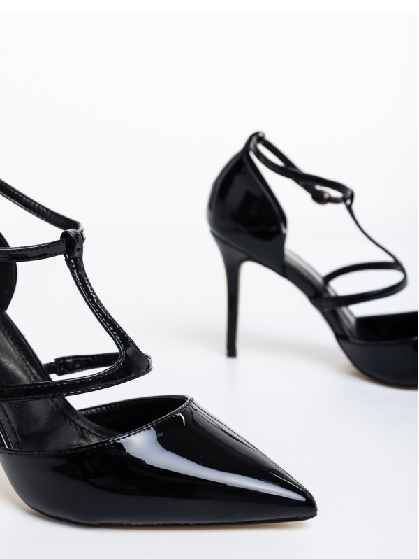 Zarela fekete női magassarkú cipő lakkozott ökológiai bőrből, 6 - Kalapod.hu