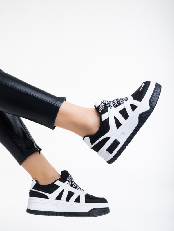 Dealen fekete fehér, női sport cipő,  ökológiai bőrből, 3 - Kalapod.hu