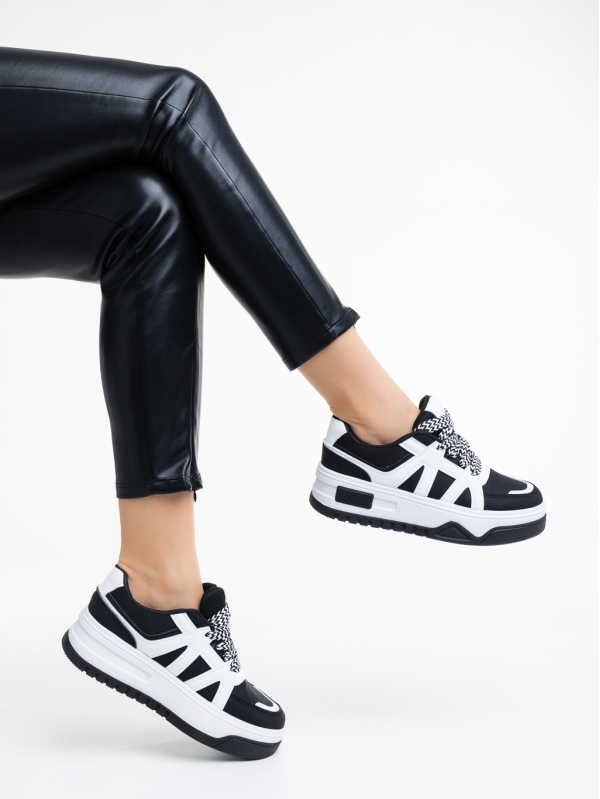 Dealen fekete fehér, női sport cipő,  ökológiai bőrből, 4 - Kalapod.hu