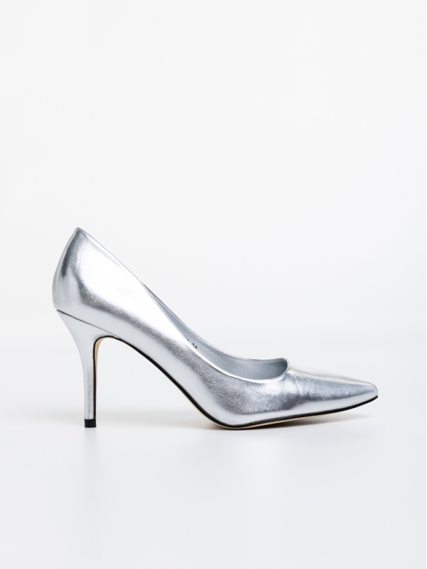Aidia ezüstszínű, női magassarkú cipő, lakkozott ökológiai bőrből, 5 - Kalapod.hu