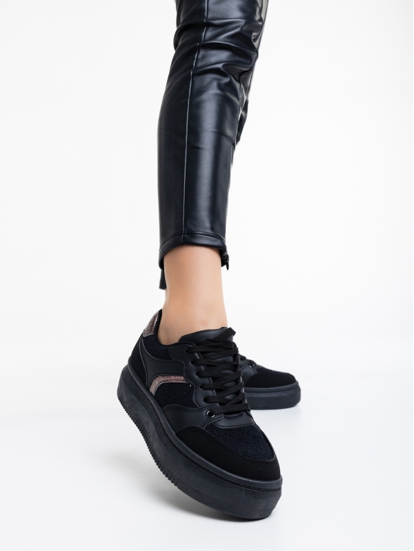Geena fekete női sport cipő ökológiai bőrből és textil anyagból, 2 - Kalapod.hu